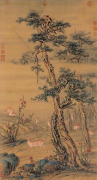  lang art - Lang shining deer in autumn old China ink Giuseppe Castiglione